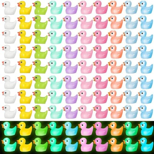 ATSGJLZN Mini Enten 100 Stück, Kleine Enten Mini Resin Ducks Mini Figuren für Enten Nngeln Miniatur Garten Finde das Kleine Entenspiel DIY (10 Farben)