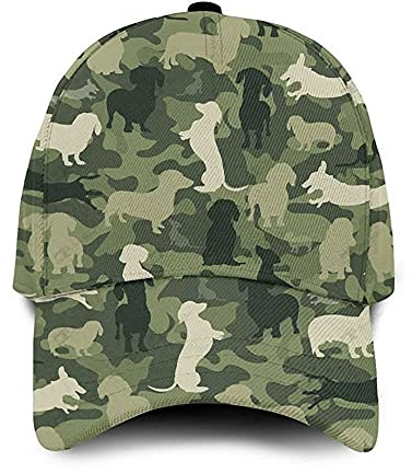 942 Dackel Grün Camo Einfach Und Schön 3D Gedruckt Herren Damen Basecap Atmungsaktiv Baseballmütze Verstellbar Angeln Hüte Baseball Kappen Für Laufen Golf Reisen