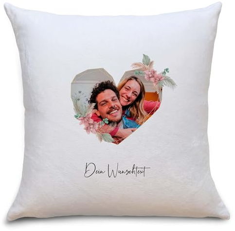 OWLBOOK® Fotogeschenke mit eigenem Foto Personalisierte Geschenke für Frauen Männer Fotokissen mit eigenem Foto mit Füllung Personalisiert mit Foto Herz Flauschig 40x40