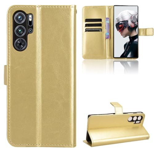 BellaCase ZTE Nubia Red Magic 9 Pro Plus Hülle [Brieftasche] [Klammerfunktion] [Kartenfächer] [Magnetic Flip Cover] Kompatibel mit ZTE Nubia Red Magic 9 Pro Plus Smartphone(Golden)