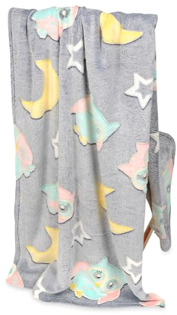 FEBE Kuscheldecke Kinder Leuchtend im Dunkeln Eule 150x200 Flauschige Weiche Kinderdecke Kinderbettdecke Mädchen Jungen Glow Blanket