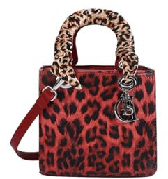 CORIOS Handtasche mit Leopardenmuster Damen PU-Leder Schultertasche Wasserdicht Umhängetaschen Mode Messenger-Tasche Henkeltasche Elegant Tote Beutel Tragetasche Henkeltaschen Rot S