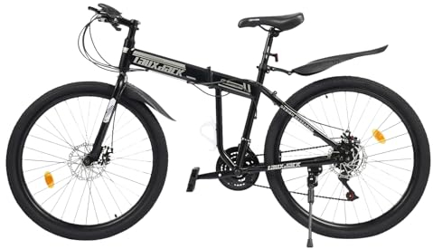 KLOOLIVE Mountainbike Faltrad 21 Gang 26 Zoll Klapprad Erwachsene Fahrrad MTB mit Scheibenbremse (Schwarz und weiß)