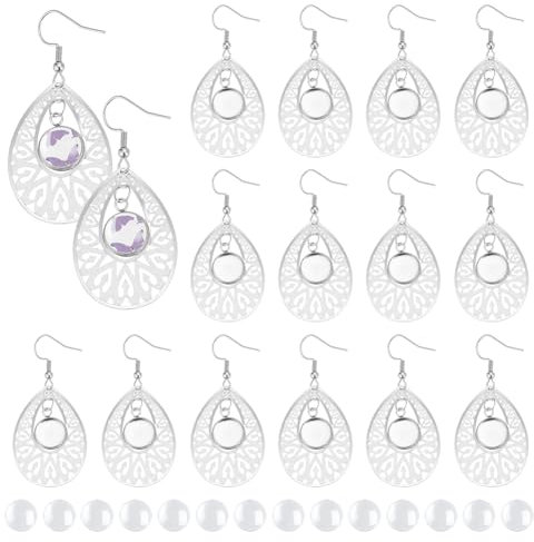 UNICRAFTALE Kits Zur Herstellung von Tropfenförmigen Ohrringen Aus Edelstahl Leere Kuppelförmige Ohrringe Transparente Glas Cabochon Fassungen Ohrhaken Mit Glas Cabochon Für Die Schmuckherstellung