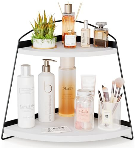 Puricon 2 Etagen Eck Organizer küchenregal Arbeitsplatte Organizer, Aufbewahrungsregal Etagere Badezimmer Kosmetik Organizer Halter Gewürzregal Eckregal für Badezimmer, Küche -1Weiß