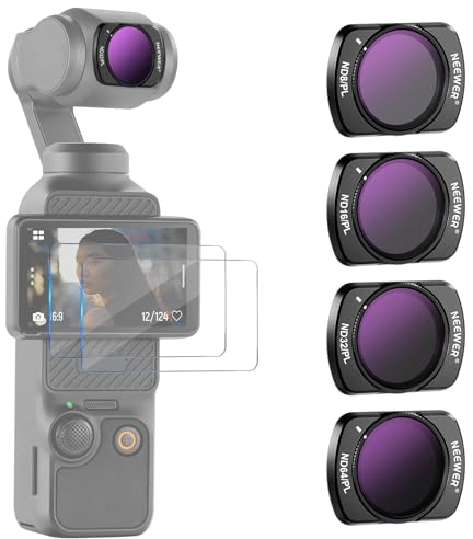 NEEWER Magnetisches ND/PL Filter Set kompatibel mit DJI Osmo Pocket 3, 4 Pack ND8/PL ND16/PL ND32/PL ND64/PL mit 2 LCD Touchscreen Schutzfolien Zubehör, beschichtetes optisches HD Glas/Alrahme