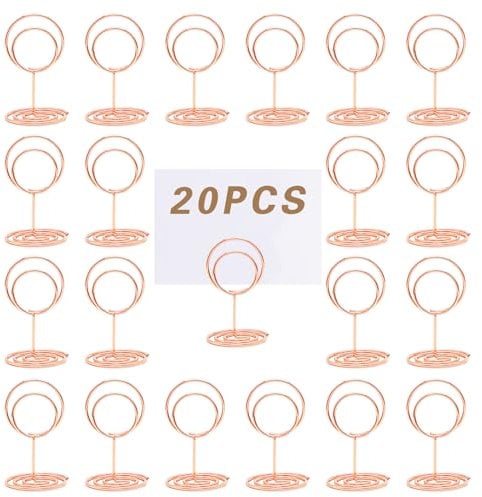 JVHLOV 20 Table Number Holders, Place Card Holders, Swirl Metal Place Card Stands, Reusable Photo Holders, for Weddings Parties Family Banquets Restaurants(Gold; Silver; Rose Gold) (Rose Gold)