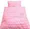Bettwäsche für Puppenbett, 2 teiliges Set Design: rosa, Sternchendruck, genäht aus Baumwollstoff.