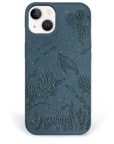 OceanMata iPhone 15 Hülle - Turtle Family - Umweltfreundlich (Ocean Plastic Sammelprogramm) - Grün - Texturiert - Cartoon Turtle Theme