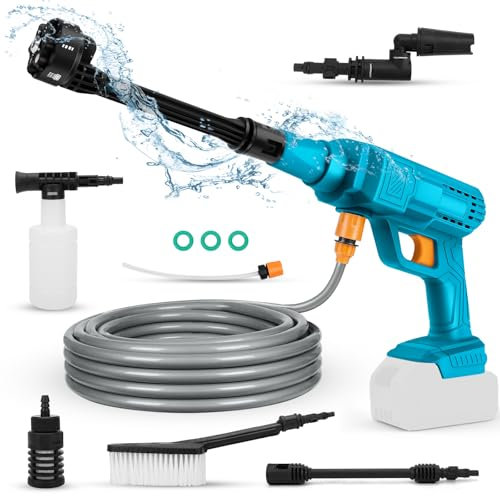 Nettoyeur haute pression sans fil pour batterie Makita 18 V, pistolet de nettoyage haute pression mobile 40 bar avec angles réglables 6 en 1, buse de 5 m, tuyau pour voiture, maison, pelouse, jardin