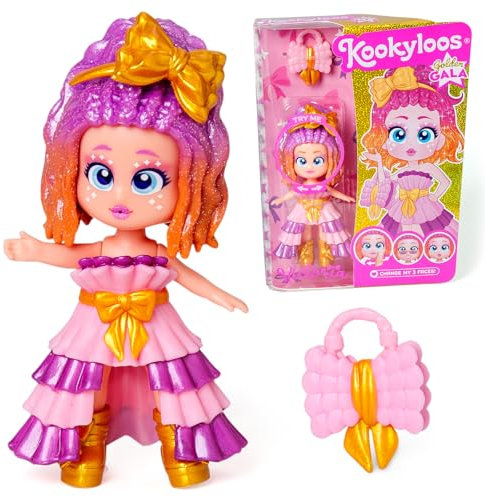 KOOKYLOOS Golden Gala Serie Victoria, Sammelpuppe enthält 1 Puppe, 3 Verschiedene Gesichter, Tasche, modische Kleidung und Schuhe, 1 Zubehör