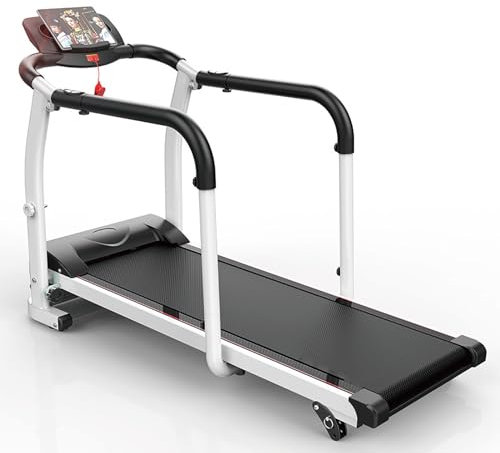 Senior Folding Walking Treadmill with Long Handrail for Home, LCD Display and Holder - Recovery Fitness Exercise Machine