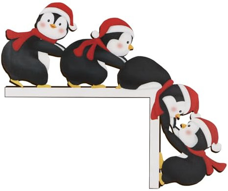 Türrahmen Weihnachtsdeko mit Klebeband Weihnachten Elch Weihnachtsmann Creative Türecke Dekoration aus Holz Geschenke Türdeko für Wände Türen und Fenster Weihnachtsecktürrahmen Deko (Pinguin)