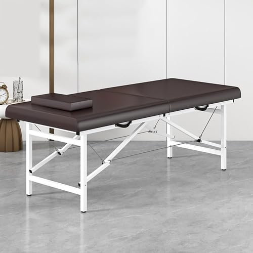 Tragbare Massageliegen, zusammenklappbar, leicht, mit hochfesten Metallbettbeinen, Spa-Bett, tragbares Wimpernbett, Massagebett, Faltbare Spa-Tische, verstellbar, 2-Fach, braun, 180 x 60 x 6