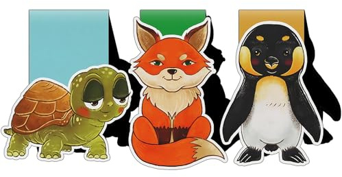QRKPVHD Magnetische Lesezeichen Kinder Magischen Tiere: Fuchs, Schildkröte, Pinguin, Kleine Geschenke für Schüler, Junge, Mädchen, Buchliebhaber, Schule Magnetlesezeichen Mitbringsel,3er-Set