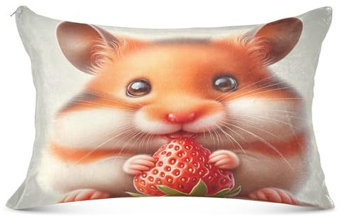 CHIFIGNO Kissenbezug für Sofa, Couch, Bett, süßer Hamster, rote Erdbeere, 50,8 x 101,6 cm