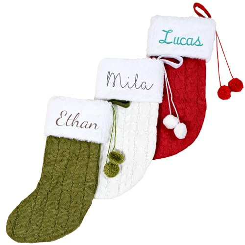 GELLEDI Calze natalizie personalizzate, in pile lavorato a maglia, personalizzate, con nome ricamato, per decorazioni festive, perfette per l'esposizione del camino (1, bianco misto)