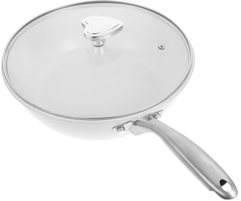 Cabilock Keramik Wok Mit Flachem Boden Antihaft Bratpfanne Küchengeschirr Kochwok Für Gasherd Mit Deckel Heimwok Traditioneller Kochtopf Bratpfannen
