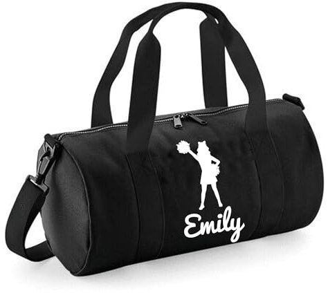 Personalised Cheerleader Barrel Bag Sports Holdall for Boys & Girls, 12L Durable Gym Bag Training Kit Bag, 20x20x40cm Stylish Sports Equipment Storage - Black