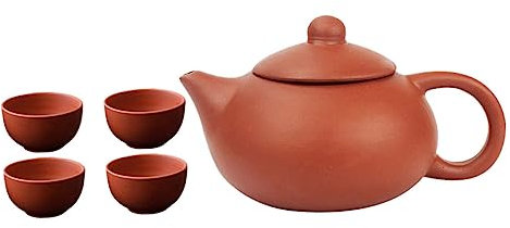 Cabilock Purple Clay Teapot Set with 4 Cups - Vintage Dark Red Ceramic Tea Service for Loose Leaf Flowering Tea and Personal Gatherings