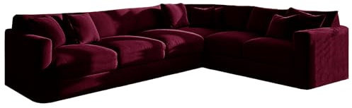 KYJSW Ecksofa üBerzug Stretch Samt (Weinrot,Large 6 Seat-3C2 9 PCS) | Sofabezug L Form 1/5/6/7 Sitzer Sofa üBerzug Anti-Rutsch Waschbar Elastischer Sofahusse Für Wohnzimmer