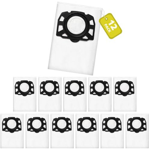 12 unidades KFI 357 bolsas para aspiradora Kärcher WD3/WD2Plus/KWD1/KWD2/KWD3/MV3/WD3.200-WD3.800M/SE4001/SE4002
