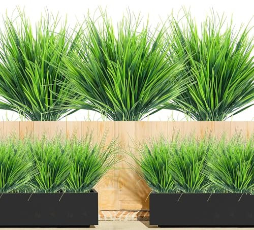 Fiori artificiali per esterni, piante artificiali, erba, plastica resistente ai raggi UV, cespugli finti, fiori verdi, arrangiamento, decorazione ideale per giardino, balcone, terrazza, erba