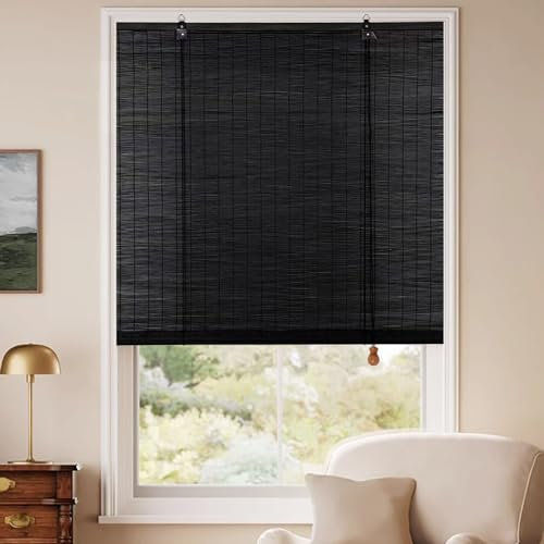 Bamboo Blinds Bamboo Shades Roman Blinds Roman Shades Outdoor Blinds, Ventilation, Breathability and sun protection, for Outdoor/Indoor windows Porch Patio-Black