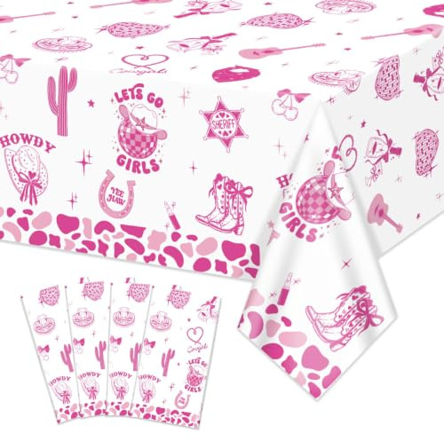 4 Pcs Cowgirl Geburtstag Party Dekorationen - Rosa Western Print Tischdecken für Disco Cowgirl Themed Party Dekorationen Baby Dusche