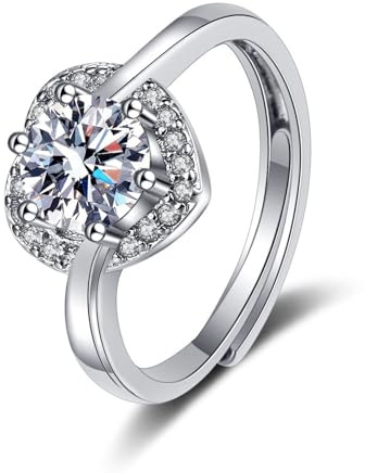 AMDXD Antragsring Weißgold 750 18K, Herz Freundschaftsringe mit Moissanit, Au750 Gold Partnerringe Echt Schmuck, Gr.53 (16.9)