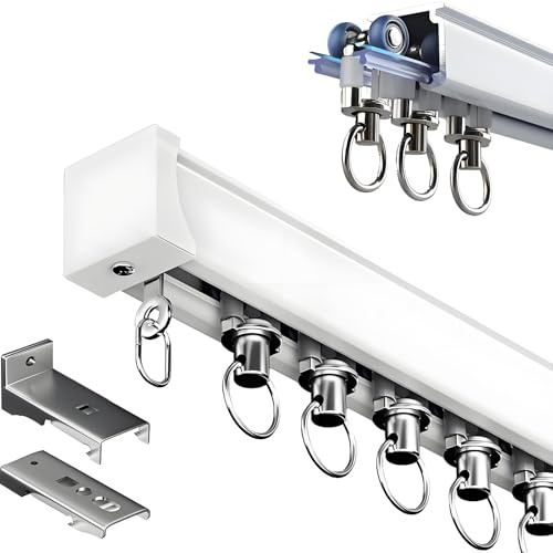Vorhangschiene Schwerlast Gardinenstange Aluminium Gardinenschiene mit Stummen Rollen für Wohnzimmer Schlafzimmer Büro 50/120/170/250/300/480/600cm Decken- Oder Wandmontage(4.4m(14.4ft))