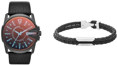 Diesel Herren Master Chief Schwarze Lederuhr und Armband, Set