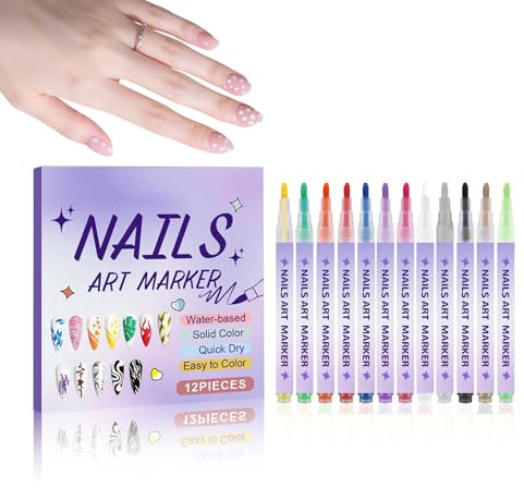Rotuladores De Pintura Para Uñas - Impermeable 12 Piezas - Marcadores Y Punzón Para Diseño De Uñas - Para Salón En Casa Mujeres Niñas Niños Adultos Principiantes Pintura Punteado Grafiti