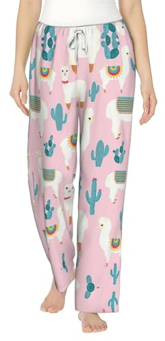 Llama Cactus Print Pantalon de pyjama ample pour femme, pantalon de nuit doux et confortable pour femmes, filles à Noël, blanc, 3XL