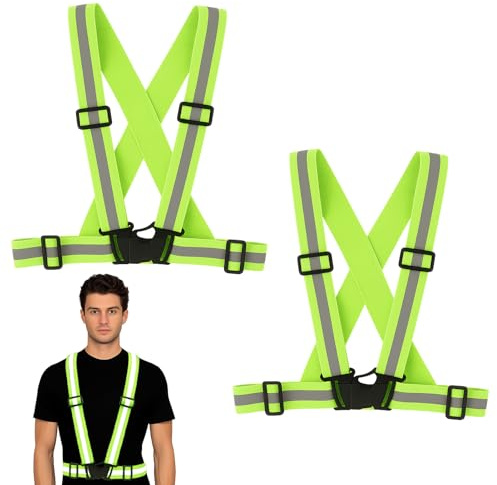 Ebksqs 2 Stück Warnweste, Reflektierende Sicherheitsweste für Erwachsene - Hochsichtbar für Fahrrad, Motorrad, Joggen, Arbeit, Nacht - 2er Set