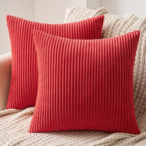 MIULEE 2er Set Kissenbezüge Kord Kissenhülle Dekorative Kissenbezug Sofakissen Couchkissen Dekokissen Zierkissenbezug Deko Kissenhülle mit Verstecktem Reißverschluss 50x50 cm Rot