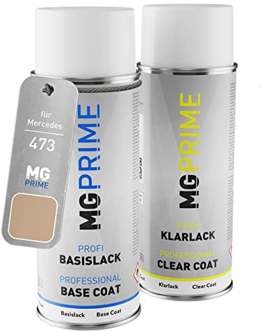 MG PRIME Autolack Sprühdosen Set für Mercedes 473 Champagner Metallic/Champagne Metallic Basislack Klarlack Spraydose 400ml