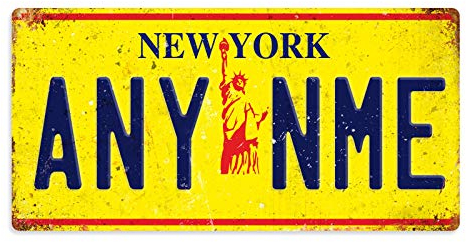 Personalised American Number Plates - Custom New York - Liberty Yellow – Sticky Pads | Printed Metal Wall Sign Plaque Printed Metal Wall Sign Plaque Show Plate