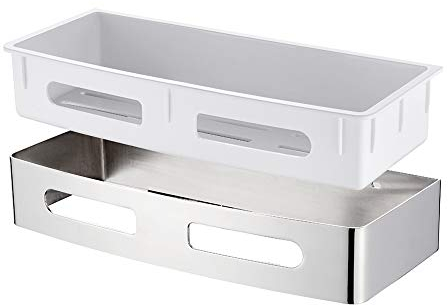 Ibergrif M34030 - Mensola Portaoggetti Doccia Adesiva, Porta Oggetti Bagno da Muro, Acciaio, Plastica