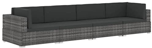 vidaXL Garten Sofagarnitur 4-TLG. mit Auflagen 4er Sofa Couch Lounge Gartensofa Gartenmöbel Sitzgruppe Rattansofa Poly Rattan Grau