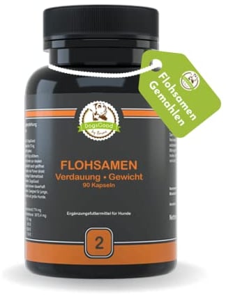 Flohsamen gemahlen für Hunde - 90 Kapseln für bis zu 3 Monate, bei Problemen mit der Analdrüse sehr positiv, natürlicher Ballaststoff als die gesunde Alternative zu Gemüse und Obst