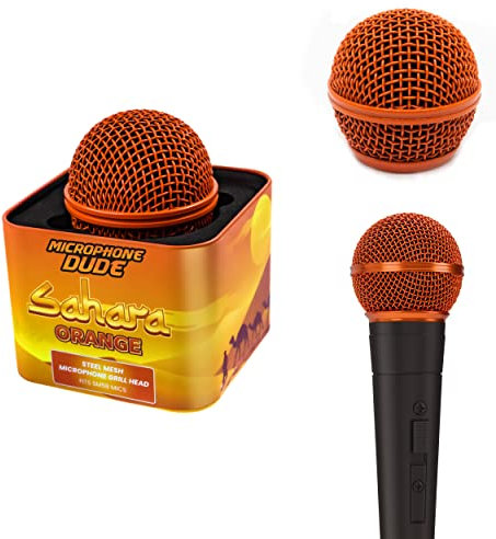 Orange Replacement Steel Mesh Grille Heads For Shure SM58, BETA 58, Dynamic Microphones - Includes Protective Storage Tin C