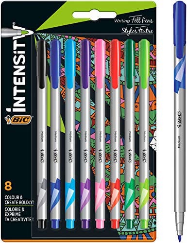 BIC Intensity Fineliner Medium Point Pen - Set mit 8 Filzstiften, verschiedene Modefarben, kein Verlaufen zum Schreiben, Erwachsenenmalerei 978138