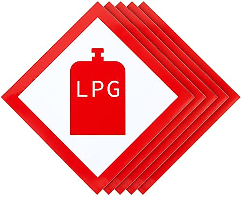 5 Stücke LPG Gas Aufkleber Gasflasche Warnaufkleber Wohnmobil Sicherheitsaufkleber Warnung Kreative Auto Aufkleber für Karawane Auto Wohnwagen Wohnmobil, 3,9 x 3,9 Zoll
