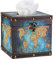 BTSKY Cubo quadrato in legno + PU per casa e ufficio, scatola porta fazzoletti, elegante ed elegante decorazione per la casa (mappa blu)