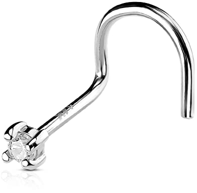 Paula & Fritz® Nasenpiercing-s Spirale Piercing-s Nase 14 Karat Echt-Gold Weiss-Gold Zirkonia Nasen-Ring Nostril Spiral Nasenflügel Schmuck 0,8-mm