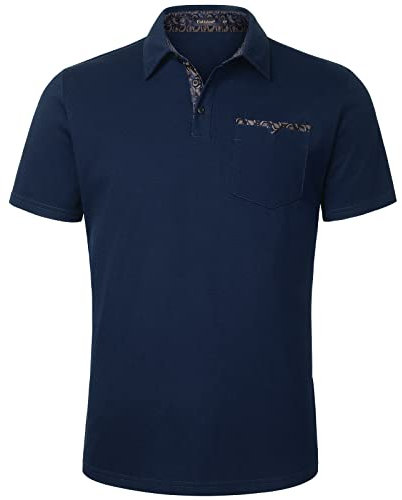 Enlision Blu Navy Polo da Uomo Basic Manica Corta Tennis Golf T-Shirt Elegante Cucitura Maglietta Poloshirt Camicia con Paisley L