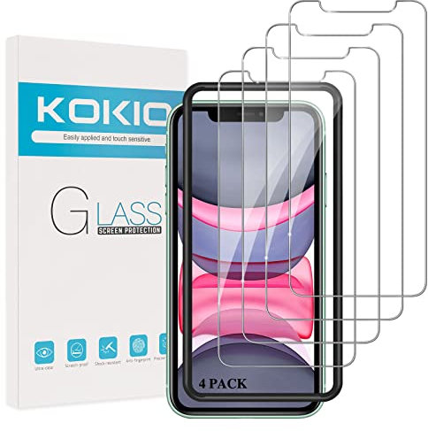 Kokio 4 Stück Panzerglas für iPhone 11 und iPhone XR Schutzfolie,9H 0.33mm Panzerfolie,Ultra-HD Displayschutzfolie,kofferfreundlich