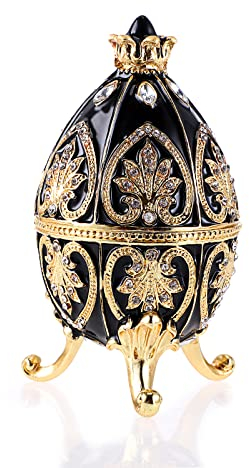 ELLDOO Fabergé Schmuckkästchen im Eier-Stil, emaillierte Schmuckschatulle, einzigartige dekorative Metallbox, klassische Ornamente, Geschenk für Heimdekoration, schwarz
