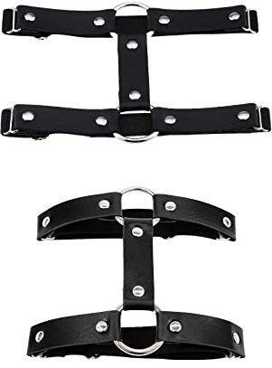 HXHWKEN 2Pcs Giarrettiera in Pelle Cintura in Pelle Punk Gamba Reggicalze Gotico Reggicalze Doppio Elastico per Ragazza Donna Nero